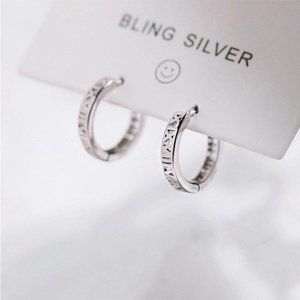 Silver Roman Numeral Huggie Earrings-SH006 Silver